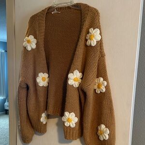 Brown Floral Knit Sweater